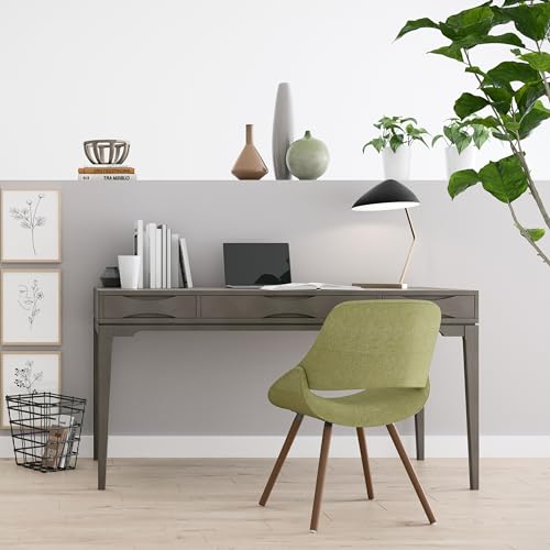 Image of SIMPLIHOME Harper Desk - 60 Inch Wide Solid Wood Writing Desk in Farmhouse Grey, Mid-Century Modern Home Office Computer Table for Workspace or Study with 2 Drawers and Flip-Down Keyboard Tray