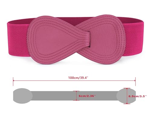 Allegra K 2Pcs Women Plus Size Elastic Belt Interlock 8-Shaped Buckle Stretch Waistband Belts for Dress3