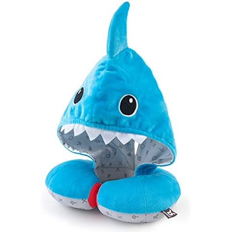 BENBAT Hooded Travel Pillow Neck Support – Soft, Polyester Total Car Seat Head Support for Children 4+ with Magnetic Closure and Ponytail Hole – Machine-Washable Travel Essentials (Shark) Cover