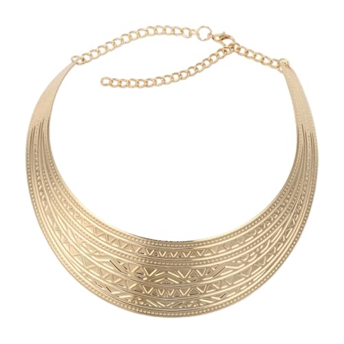Florate Gold Color Metal Choker Collar for Women Egyptian Ethnic Tribe Cuff Chunky Statement Plated Big Thick Cleopatra Necklace Jewelry (NHX1462)