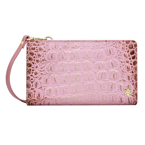 Image of Anuschka Women's Leather Wallet - Hand-Painted Genuine Leather Wallet with RFID Protection - 1149, Croc Embossed Blush Gold