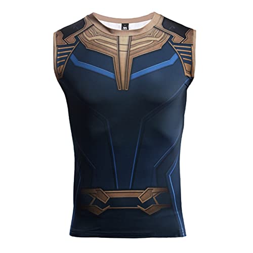 HIMIC E77C 3D Super Hero Close-Fitting Quick-Drying Elastic Sport Cosplay T-Shirt Sleeveless(Medium Sleeveless Thanos)