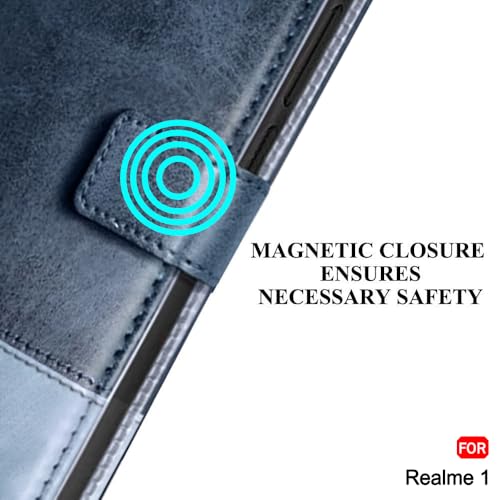 Image of TheGiftKart Flip Back Cover Case for Realme 1 | Dual-Color Leather Finish | Inbuilt Stand & Pockets | Wallet Style Flip Back Case Cover for Realme 1 (Faux Leather, Blue & Sky)