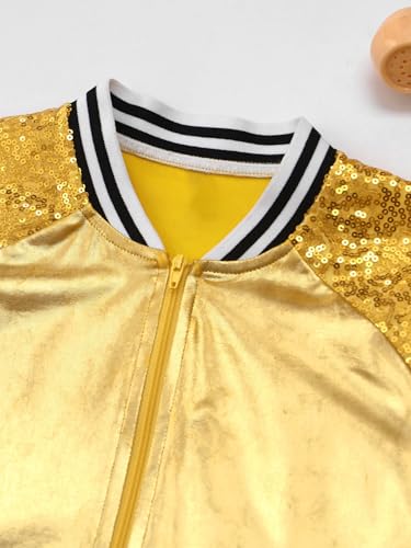 JEYPINMI Kids Girls Sequin Bomber Jacket Hip Hop Modern Jazz Dance Performance Tops Long Sleeve Coat4