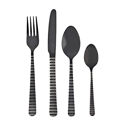 Viners Eminence - Cubertería de Acero Inoxidable 18/10 con Revestimiento de Titanio, 16 Piezas, diseño de Rayas, Color...