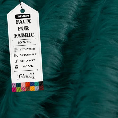 Image of FabricLA Shaggy Faux Fur by The Yard | 36 inch x 60 inch | Craft & Hobby Supply for DIY Coats, Home Decor, Apparel, Vests, Jackets, Rugs, Throw Blankets, Pillows | Dk Turquoise, 1 Yard