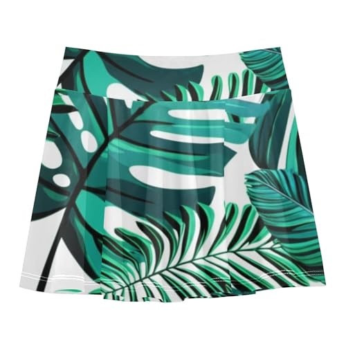 Joisal Athletic Shorts for Girls Skorts Tropical Leaves Teal Skirts with Shorts Fun Cute Little Girl 3t