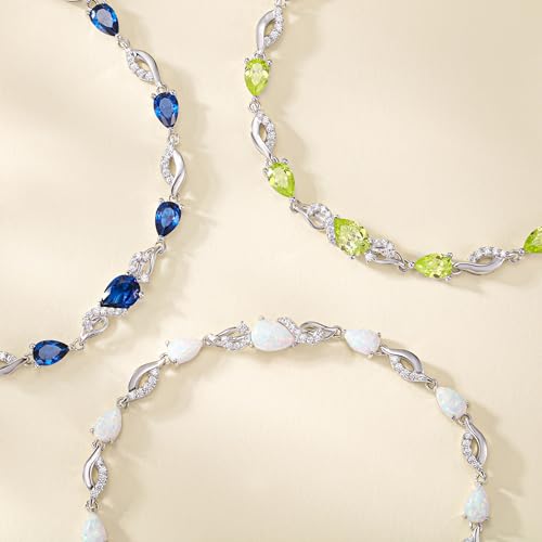 FANCIME Birthstone Teardrop Tennis Bracelet for Women, Sterling Silver 9x7mm main Gemstone Bolo Adjustable Chain Bracelet Fine Jewelry Birthday Gifts for Women Mom Wife Her4