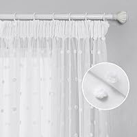 MYSKY HOME Gardinen mit Kräuselband Vorhang Voile Vorhänge Kinderzimmer Modern Gardine Sticken Halbtransparent Raumteiler Schiebevorhang Wohnzimmer 2er Set, Weiss, H 245 x B 140 cm