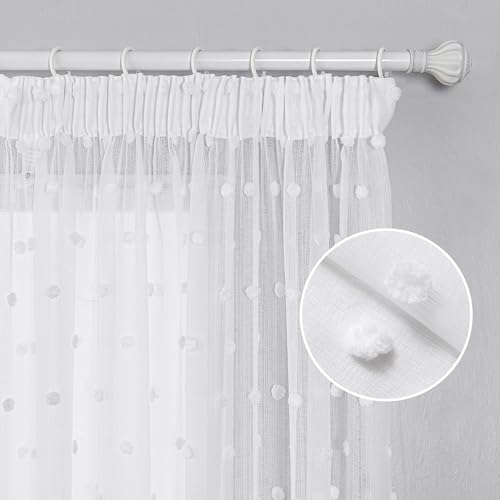 MYSKY HOME Gardine Weiß 2er Set Vorhänge mit Kräuselband Sheer Voile Vorhang Kinderzimmer Gardinen Wohnzimmer Modern Stickerei Transparent Dekoschal für Schlafzimmer, H 225 x B 140 cm, Weiss