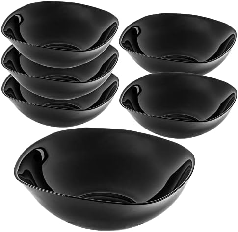 KADAX Czarna szklana miska, 17,5 x 17,5 cm, miska do sałatek, zestaw misek, miska na musli, nadaje się do kuchenki mikrofalowej, miska do serwowania sałatek, zup, przystawek, owoców (czarna, 6 sztuk)