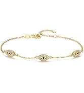 PAENENPH 14K Gold Moissanite Evil Eye Bracelet for Women,Luxury Triple Blue Evil Eye Adjustable C...