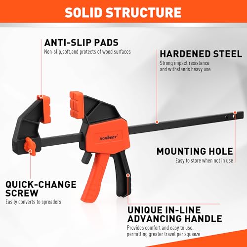 HORUSDY 8-Pack Bar and Spring Clamps for Woodworking - 4 Pieces 6" Bar, 4 Pieces 4" Spring, 75 LBS Load Limit, Quick F Clamp Set - Image 5