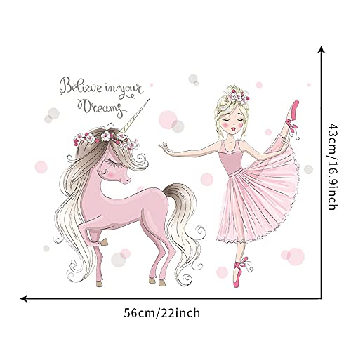 Image of Cute Little Girl Dancing with Unicorn Wall Stickers for Kids Room Bedroom Living Door Study Boho Decoration Sticker Baby Boy Bedroomplayroom Decor, Self-Adhesive, Wall, 60 Cm, 1 Cms