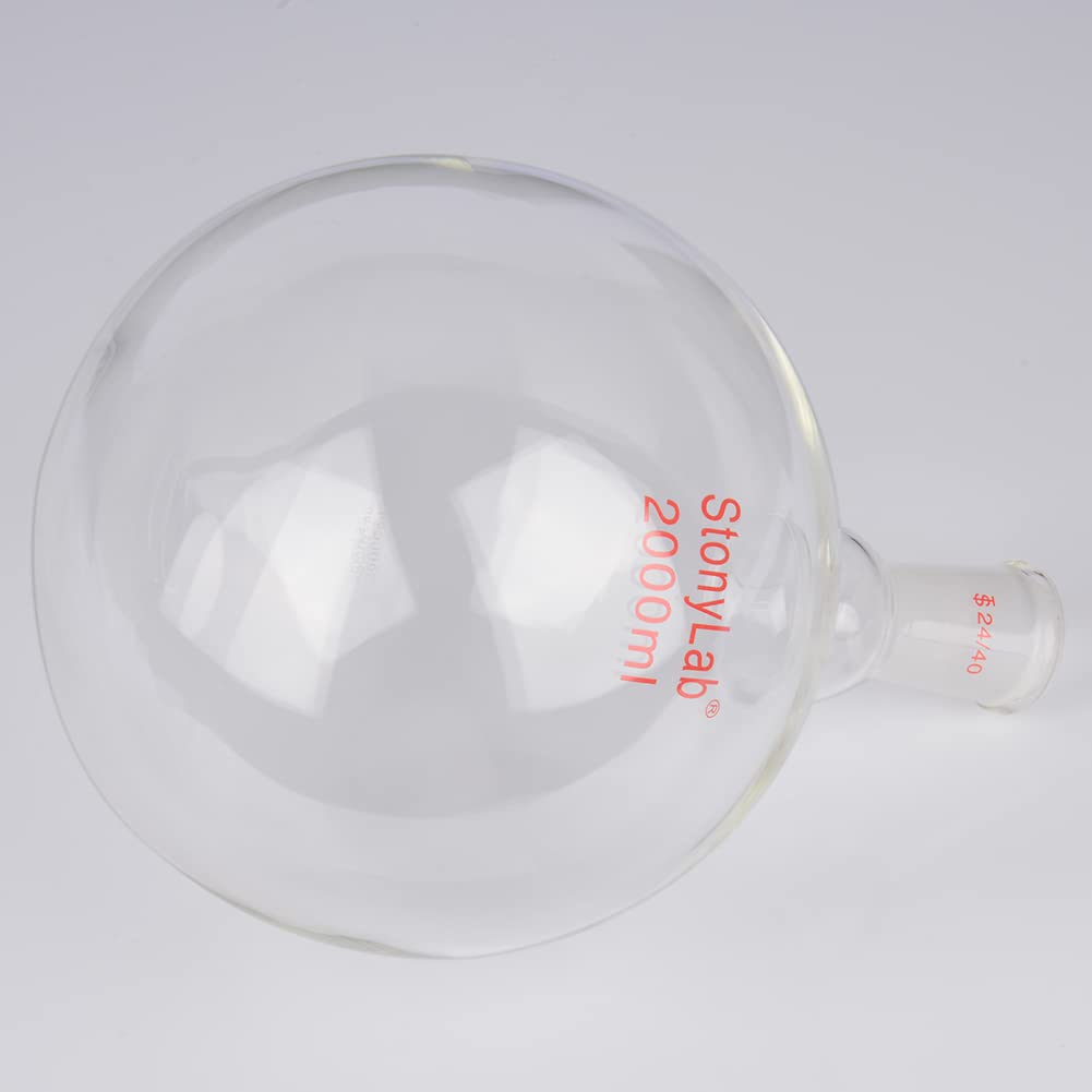 StonyLab Glass 2000 ml Short Neck Round Bottom Flask, Borosilicate Glass Single Neck Heavy Wall Flask RBF with 24/40 Standard Taper Outer Joint (2000 ml)
