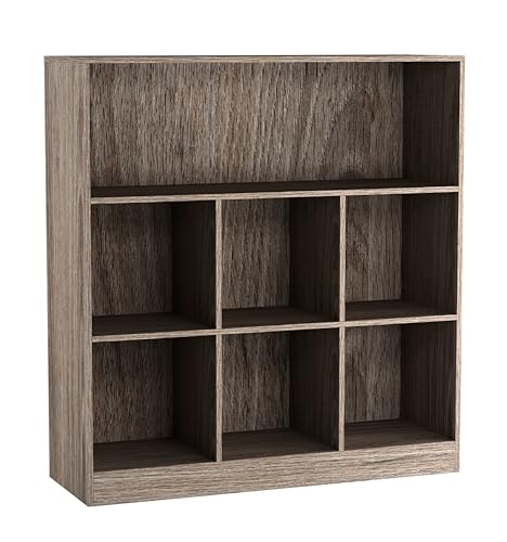 URBNLIVING Wide Wooden 7 Cube Bookcase Storage Unit (Anthracite Oak, Wide)