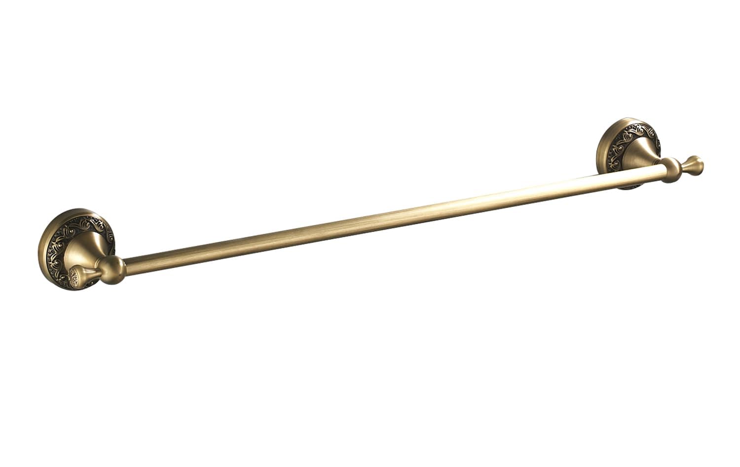 Flybath Toallero de barra de 24 pulgadas de latón antiguo con patrón exquisito para tallar, organizador de toallas individual para baño, accesorios de cocina, montaje en pared, bronce cepillado