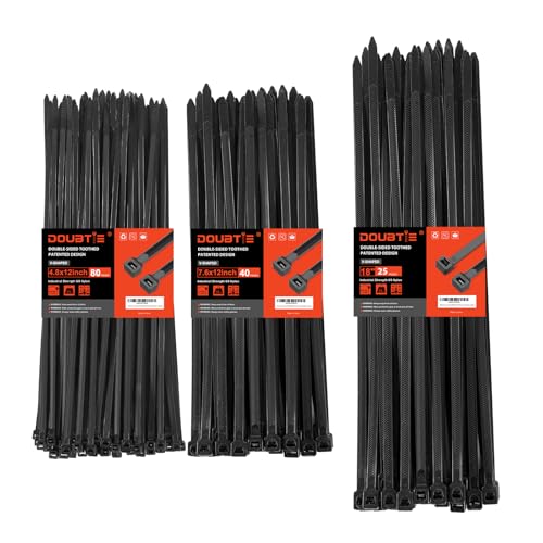 Zip Ties Heavy Duty 12+12+18 Inch V-Shaped Toothed Double Sided Assorted Size With 200 LBS Tensile Strength Cable Wire Ties Adjustable More Durable Nylon Tie Wraps for Indoor Outdoor150 Pack