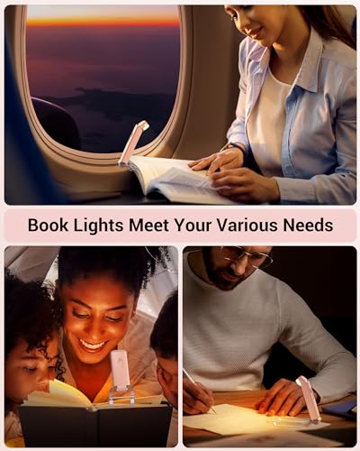 Image of DEWENWILS USB Rechargeable Book Light for Reading in Bed, Clip-on LED Reading Lamps Portable Bookmark Lights for Kids, Book Lovers, 4 Brightness Adjustable for Eye Protection (Light Pink)