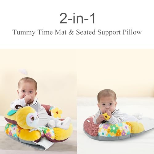 Image of Lovvie & Joy 2-in-1 Tummy Time Mat & Seated Support Pillow,Baby Tummy Time Pillow Support for Newborns and Older Babies,with Detachable Support Pillow and Toys Bee Spirit