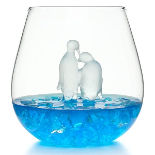 CKB LTD Penguins in a Glass Tumbler 500ml Large - Ideal for Water Whisky Orange Juices - Unique Single Novelty Drinking Glass 1pc