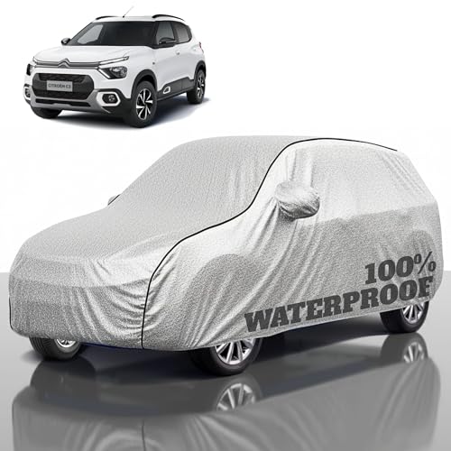 Image of Premium Polyester Car Cover Citron c3 All-Weather Protection from Rain, Dust & Sun | UV Resistant Fabric | Full Body Secure Fit for Outdoor & Indoor Parking Silver