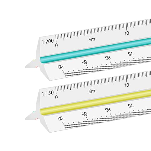 2 Stück Architektonisches Lineal, Kunststoff Maßstab Lineal Dreikantmaßstab für Architekten und Ingenieuren: 1:20, 1:25, 1:50, 1:75, 1:100, 1:125/1:100, 1:200, 1:250, 1:300, 1:400, 1:500