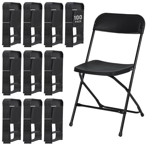 SEALAMB 100 Pack Black Plastic Folding Chairs with Steel Frame,