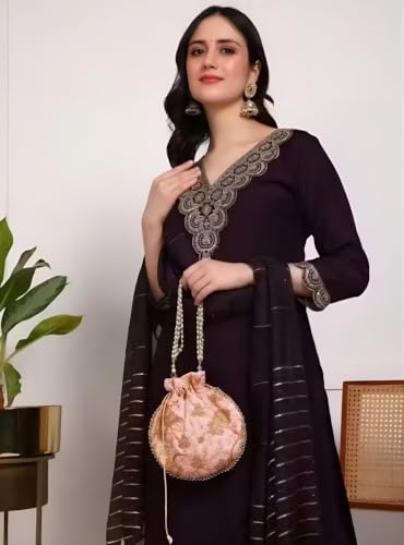 Image of Women's Viscose Rayon Embroidered Kurta Pant Set with Dupatta