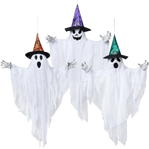 JOYIN 3 Pack 24.8" Halloween Hanging Ghost Decorations, Halloween White