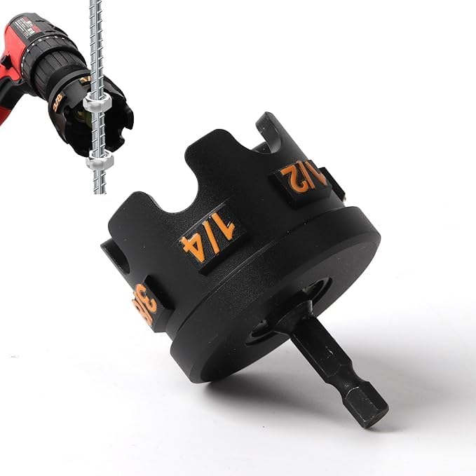 Threaded Rod Nut Runner, 3-in-1 Nut Zipper Drill Attachment for Impact Drill, Fits 1/4" 3/8" 1/2" Rods, Nut Remover Bolt Extractor Tool for Fast Removal, Nut Spinning Drill Kit