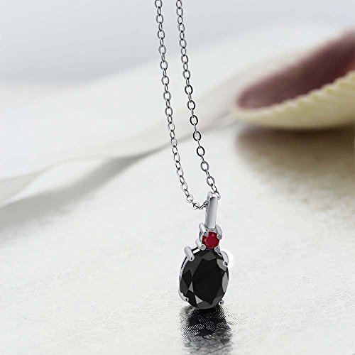 Gem Stone King 925 Sterling Silver Black Sapphire and Red Ruby Pendant Necklace For Women (2.66 Cttw, Gemstone September Birthstone, Oval 9X7MM, with 18 Inch Silver Chain)2