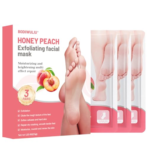 3 Pares mascarilla para el cuidado de los pies Melocotón,Máscaras Hidratantes de Pies,Mascarilla Exfoliante de Pies para Piel Seca y Callos,Reparar el Talón Agrietado