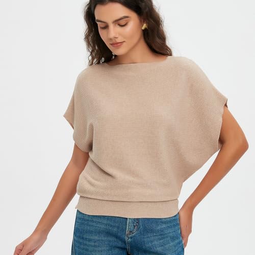 Image of EDSTAR Women Dolman Batwing Sleeves Knitted Sweaters Winter Boat Neck Pullovers Tops