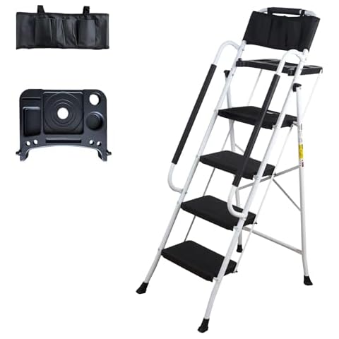 LEADALLWAY 4 Step Ladder with Handrails (Include Tool Tray+Bag) 330lbs Capacity Cover