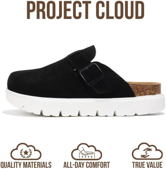 Project Cloud 100% Genuine Leather Platform Clogs for Women Footwear - Memory Foam Arch Support Cork Footbed Casual Shoes & Mules for Women 2026 (Benton Chunky) - Image 4