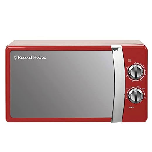 Russell Hobbs RHMM701R - Microondas manual de 17 litros y 700 W, 5 niveles de potencia, aviso acústico y temporizador, función de descongelación, limpieza sencilla, rojo