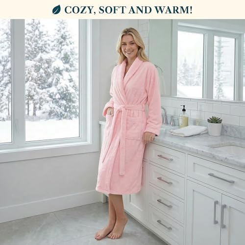 Image of PAVILIA Womens Robe Fleece Plush Soft, Fluffy Fuzzy Cozy Warm Bathrobe, Shower Spa House Long Robe for Women