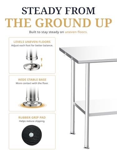 Image of Atelicf NSF Stainless Steel Prep Table 24X60 inch, Rounded Flat Top