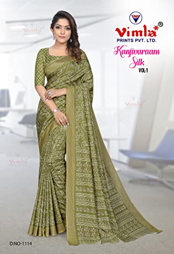 Image of Vimla Women's Kanjivaram Silk Uniform Saree and Unstitched Blouse Piece | Office School Uniform Saree For Women | Sari for Women