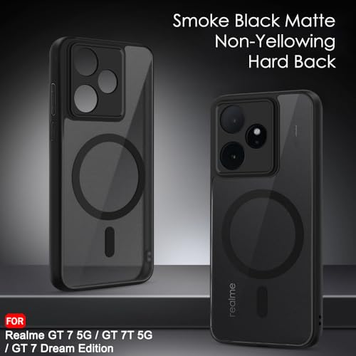 Image of TheGiftKart Hybrid Shockproof Back Cover Case for Realme GT 7 5G / GT 7T 5G / GT 7 Dream Edition Compatible with MagSafe | Hard Back Cover Case (PC & TPU, Translucent Smoke Matte Back, Black Sides)