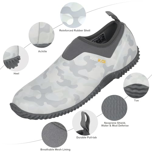 Kalkal Men's Rain Boots, Waterproof Garden Shoes, Neoprene Rubber Footwear for Camping, Lawn Care, Gardening and Yard Work(Size 6-14) Camo Grey3
