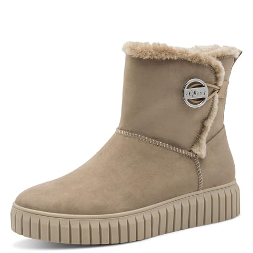 s.Oliver Damen Winterstiefel ohne Absatz Gefüttert Vegan, Braun (Taupe), 39 EU
