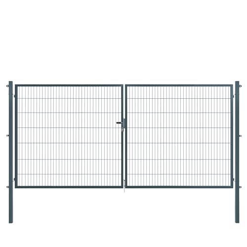 Doppeltor | extra breit, B400 x H140 cm | Anthrazit RAL 7016 | Doppelflügeltor inkl. Torpfosten & Schließzylinder | verzinkt & pulverbeschichtet | UV- und witterungsbeständig