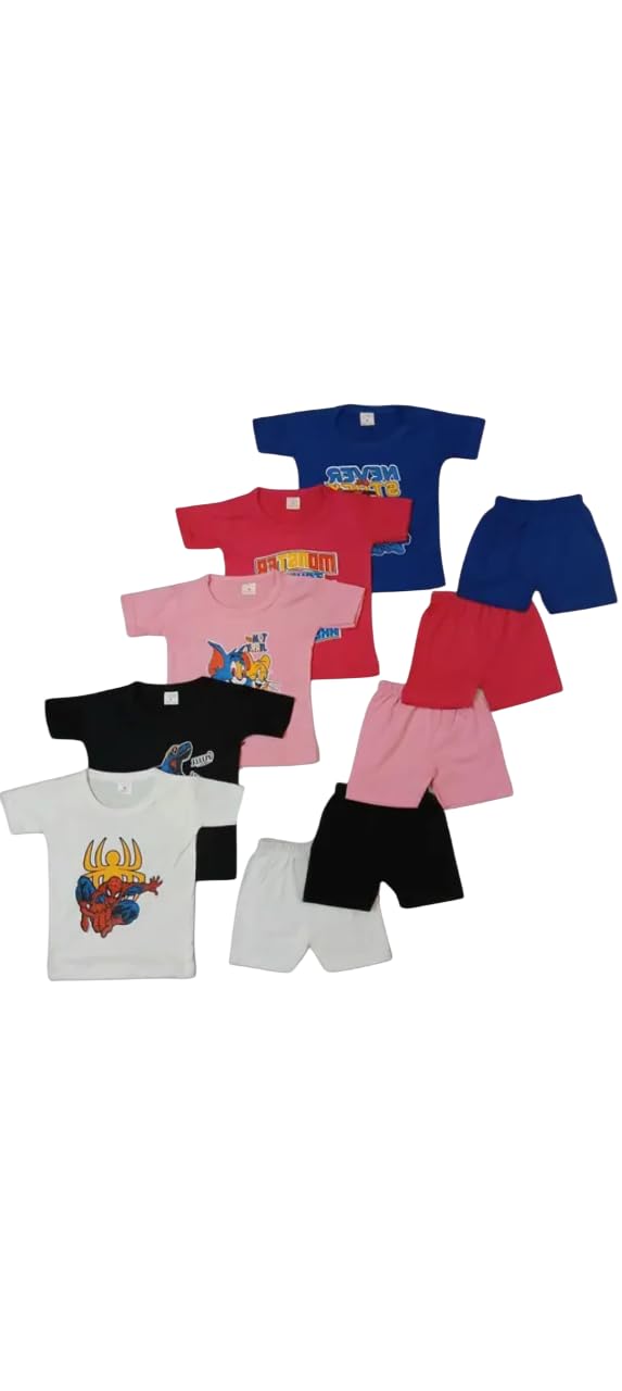 Kids Half Sleeve T-Shirt Shorts Set | Soft Cotton Summer Wear for Boys & Girls | Comfortable Stylish Daily Outfit for Kids Dress | Combo Pack of 5-image-32