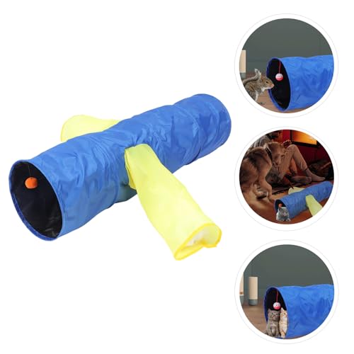 Túnel para gatos interactivo WOONEKY de poliéster azul con accesorios de ejercicio plegables 8