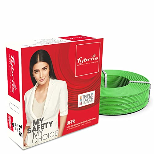 Image of Fybros ULTRA FLEXIBLE FR PVC Insulated 1.5 Sq Mm Wire | UFFR Green Copper Wires & Cables| Cables For wiring | 1.5 Sq Mm Green wire 90 meter| Industrial Wire Cable| Electrical Wire