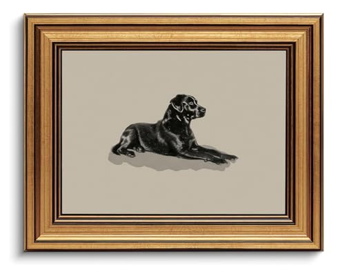 Gold Framed Wall Art Vintage Canvas Wall Art Black Dog Animals Artwork Prints Picture for Living Room Bedroom Farmhouse Bathroom Office Decor, 8x10