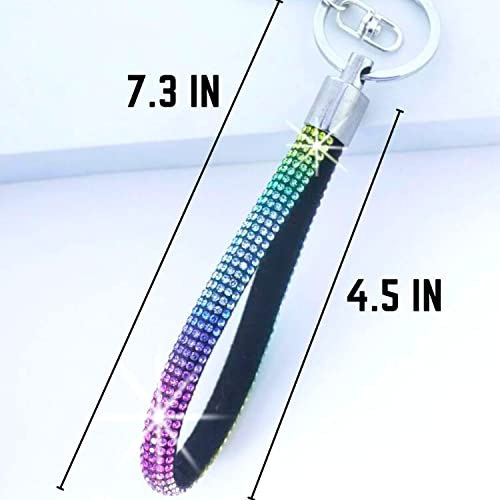 Rainbow Silver Rhinestone Keychain Sparkle, Bling Glitter Crystal Lanyard Key Chain, Bracelet Wristlet Bangle Key Ring Holder (Rainbow Rhinestones Lanyard) #TOP3