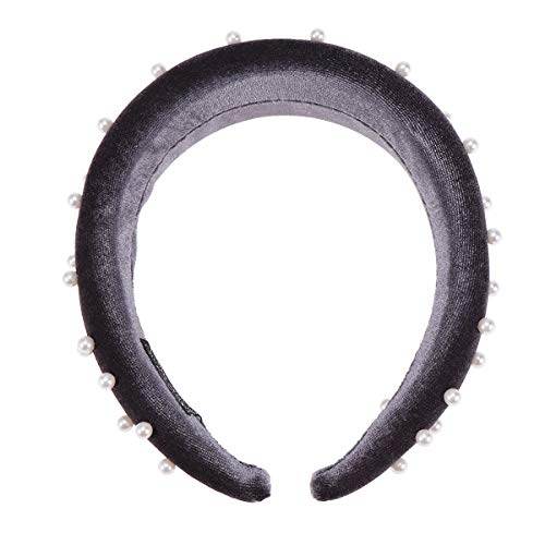 Beaupretty Pearl Sponge Velvet Vintage Wide Plain Headband Pearl Hair Hoop Hairband for Women(Grey), Picture 2 - Image 3